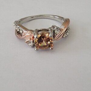 Citrine & CZ Faux Gemstones Ring in Rose & Silver Band